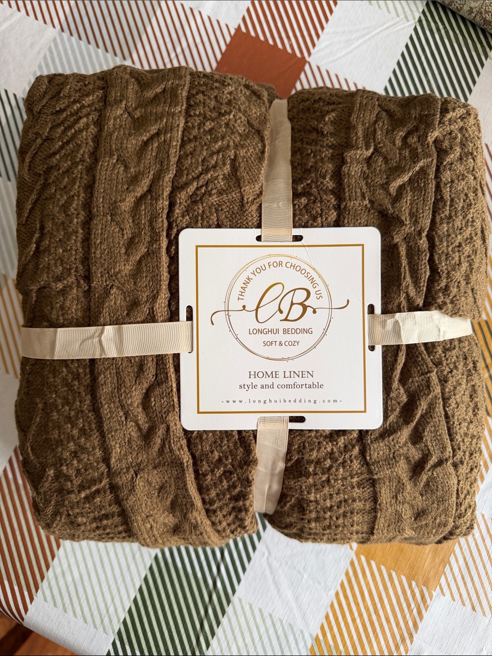 NWT Longhui Brown Cable Knit Sherpa Throw 50”x 63”